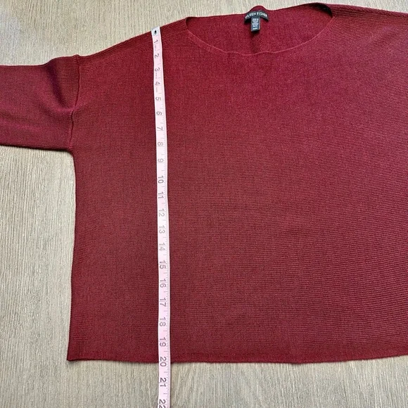 Eileen Fisher 100% Merino Wool Boatneck Boxy Sweater Burgundy Cropped Size M - Picture 5 of 8